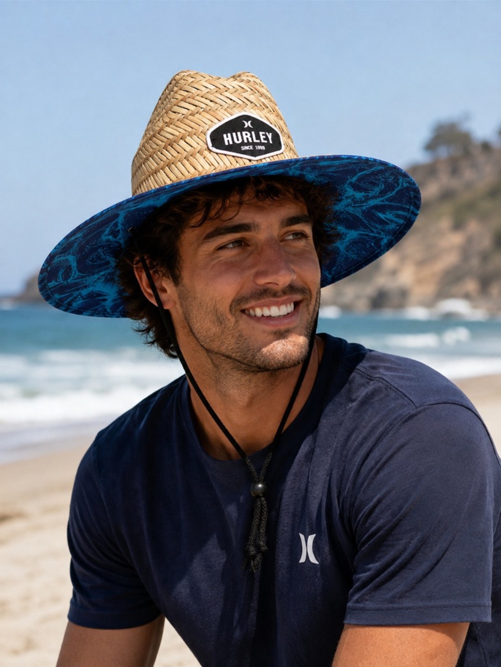 NWT Hurley Bayside Straw Lifeguard Hat Blue Wave Underside Brim OS Unisex Beach - Picture 4 of 10
